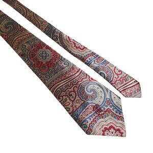 Vintage Countess Mara Sistine Satin Floral Designer Necktie Red Blue Embroidered